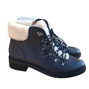 NWOT Patricia Nash Luigi Black Leather Lace Up Faux Fur Collar Boots Size 10